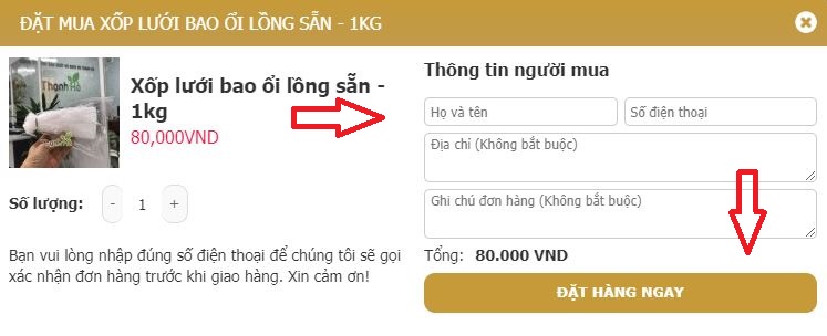 (Bước 2: Điền đầy đủ thông tin rồi kích vào “ĐẶT HÀNG NGAY”)
