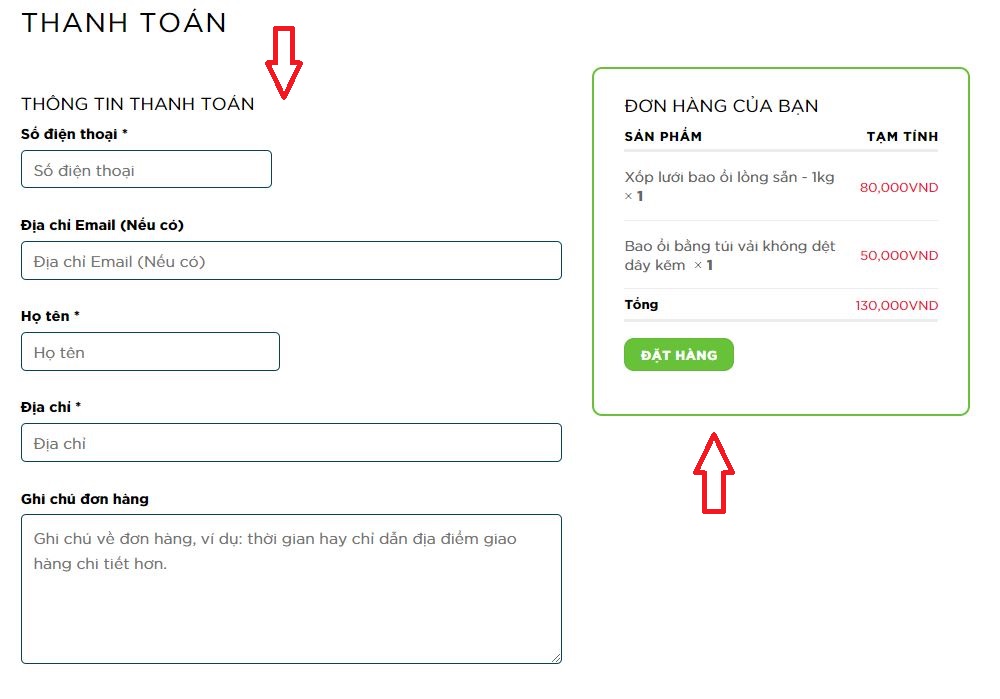 (Bước 4: Điền đầy đủ thông tin sau đó nhấn vào ô “ĐẶT HÀNG”)